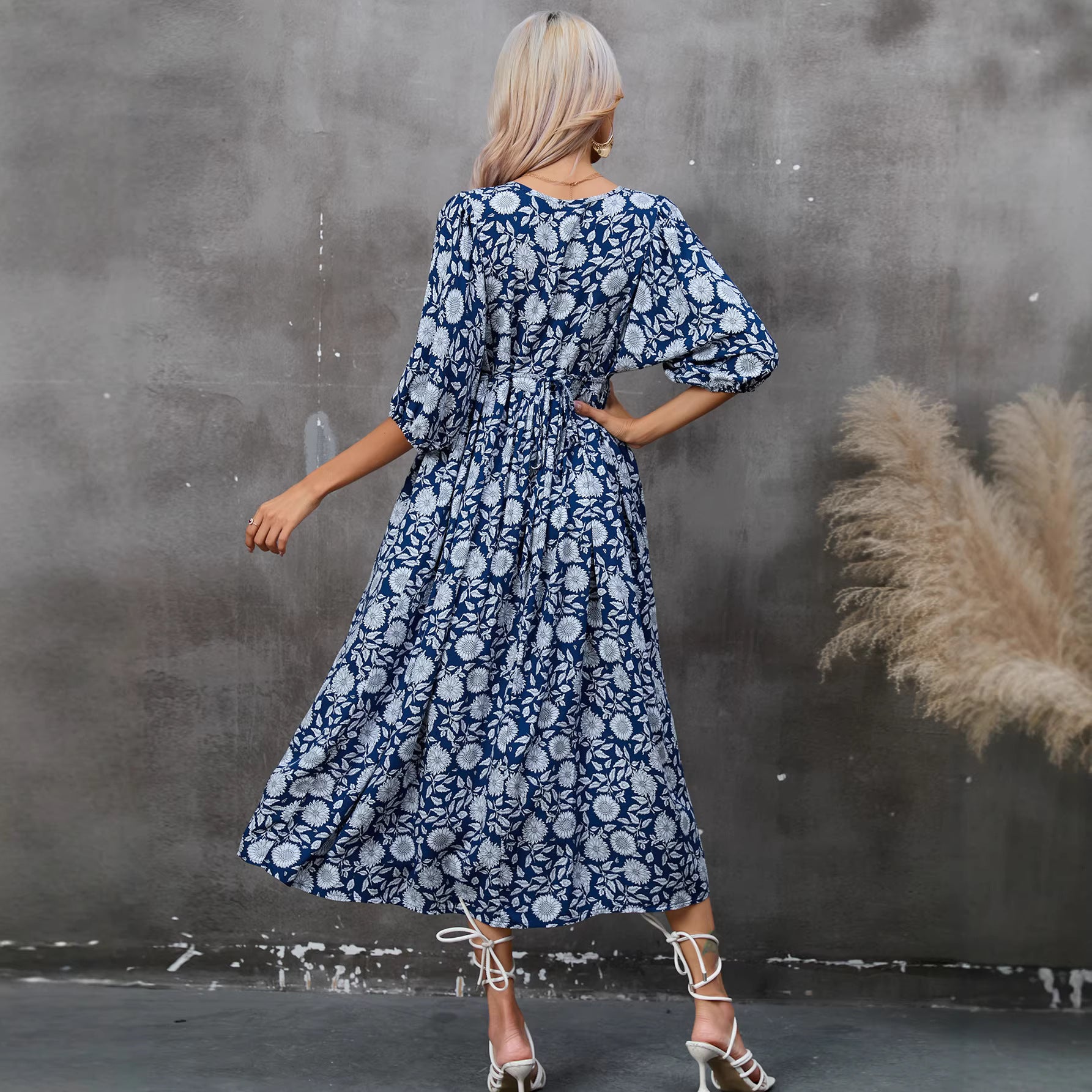 Floral Print Sleeveless V-Neck Wrap Midi Dress