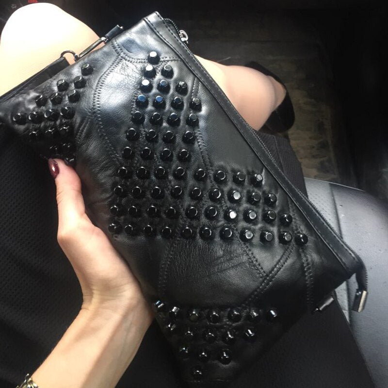 Leather Rivet Crossbody Shoulder Bag