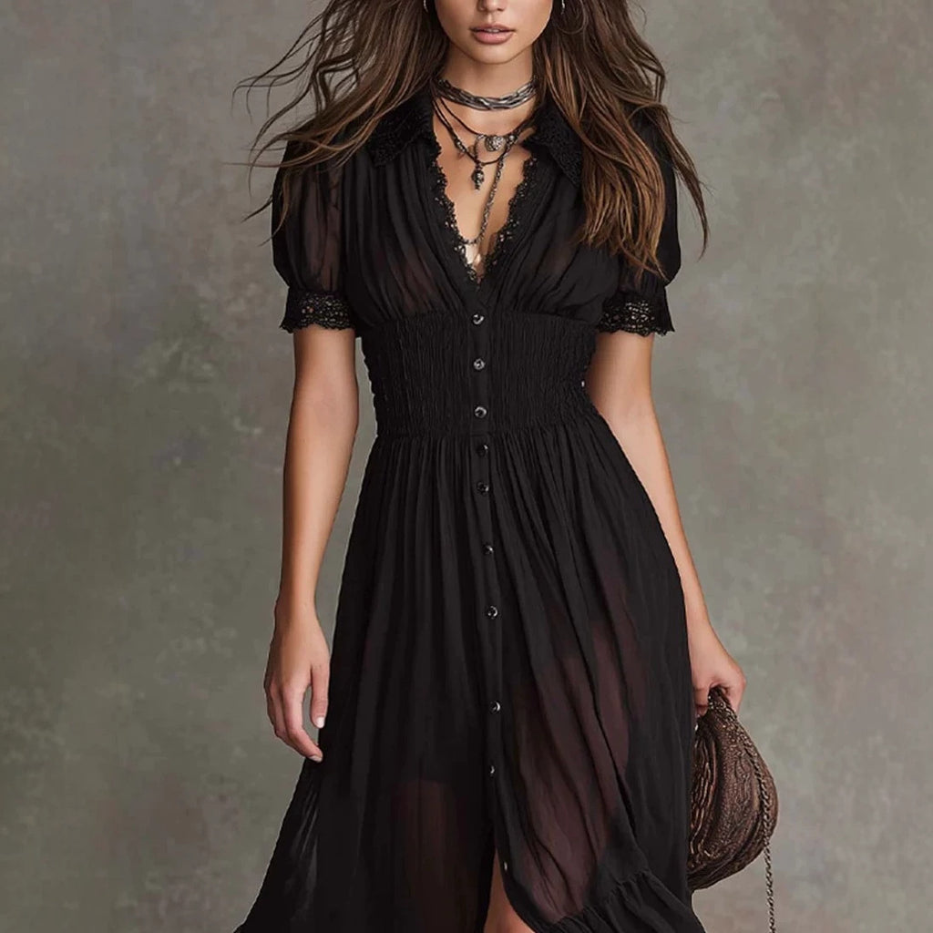 Cropped V-Neck Ruffled Hem Side Slit Bodycon Maxi Dress