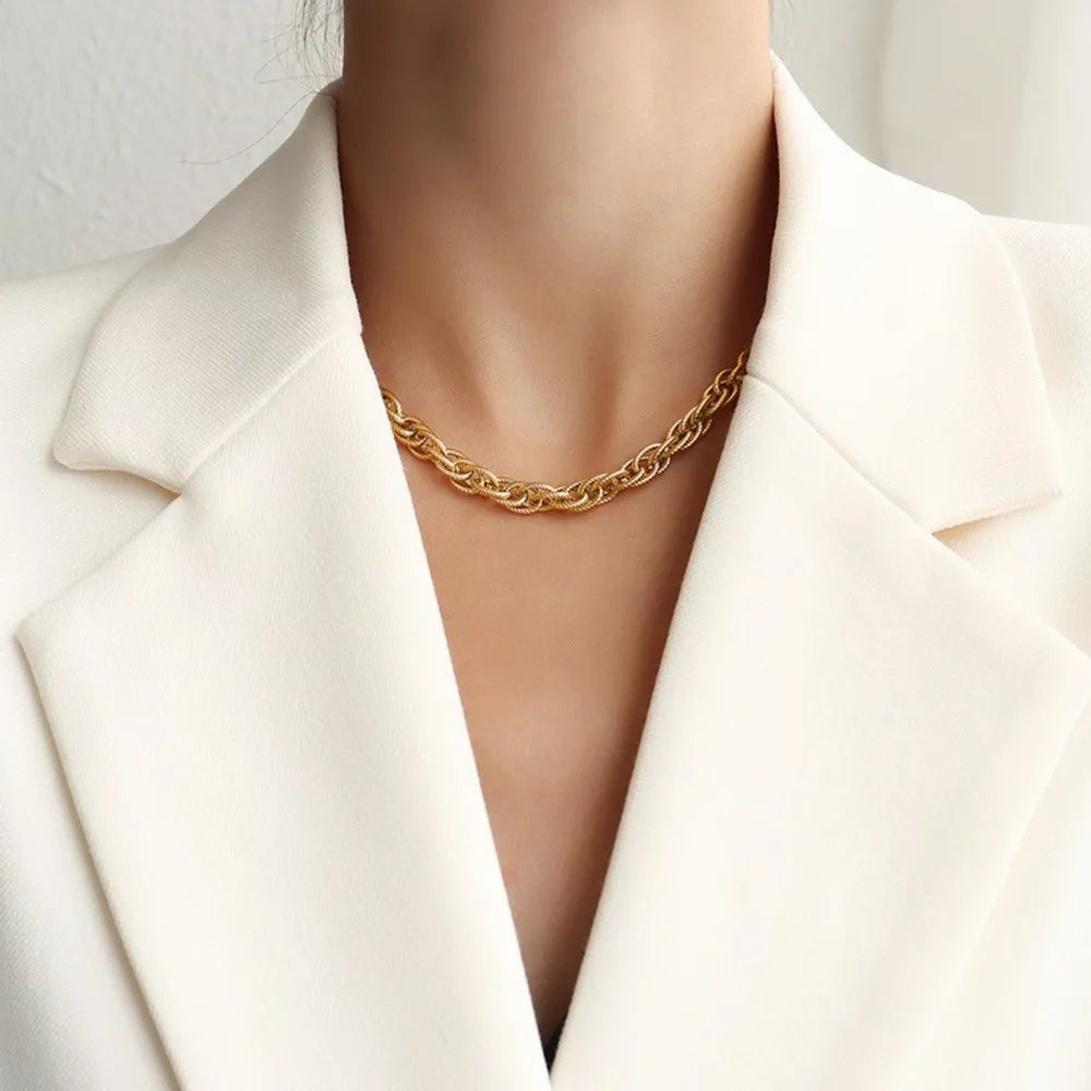 Gold Plated Chain Necklace in Titanium Steel