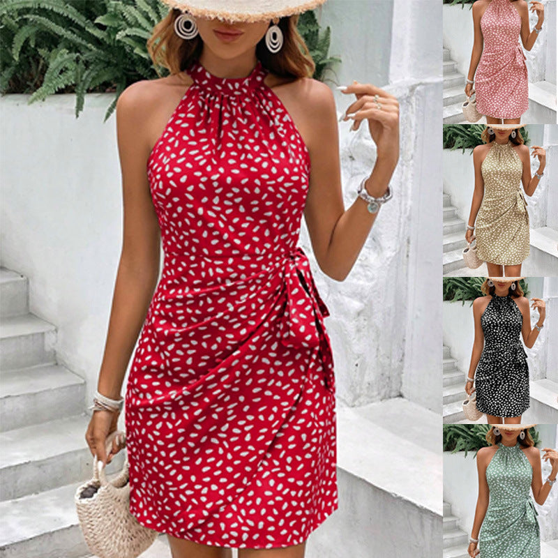 Floral Ruched Halter Neck Mini Dress