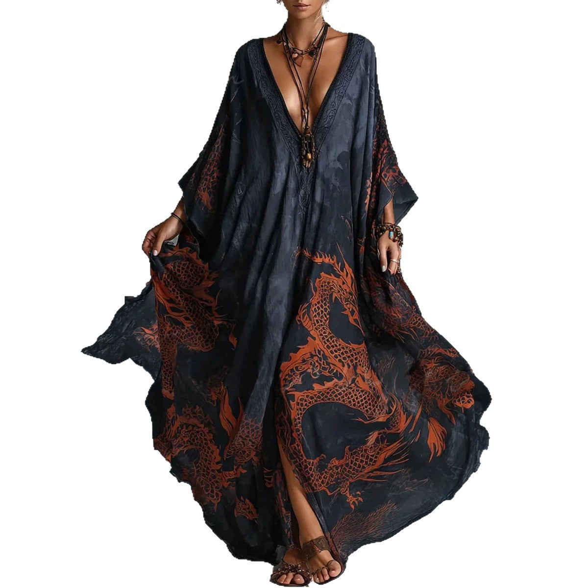 Printed Chiffon Ruffle Hem Sleeveless Maxi Dress
