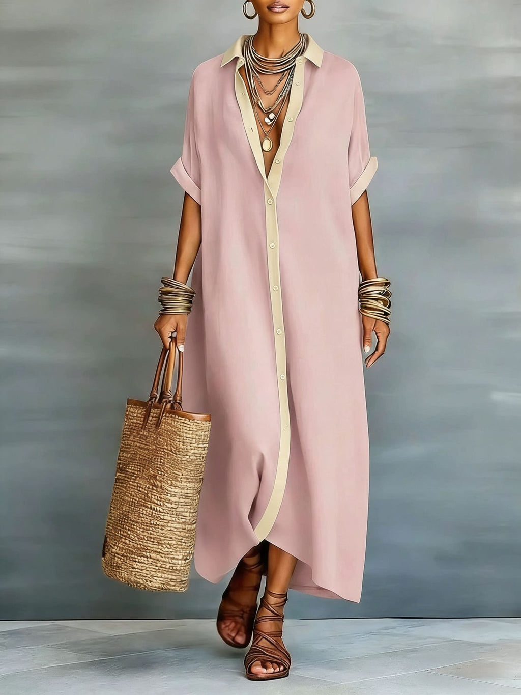 Relaxed Fit Short Sleeve Shirt Dress