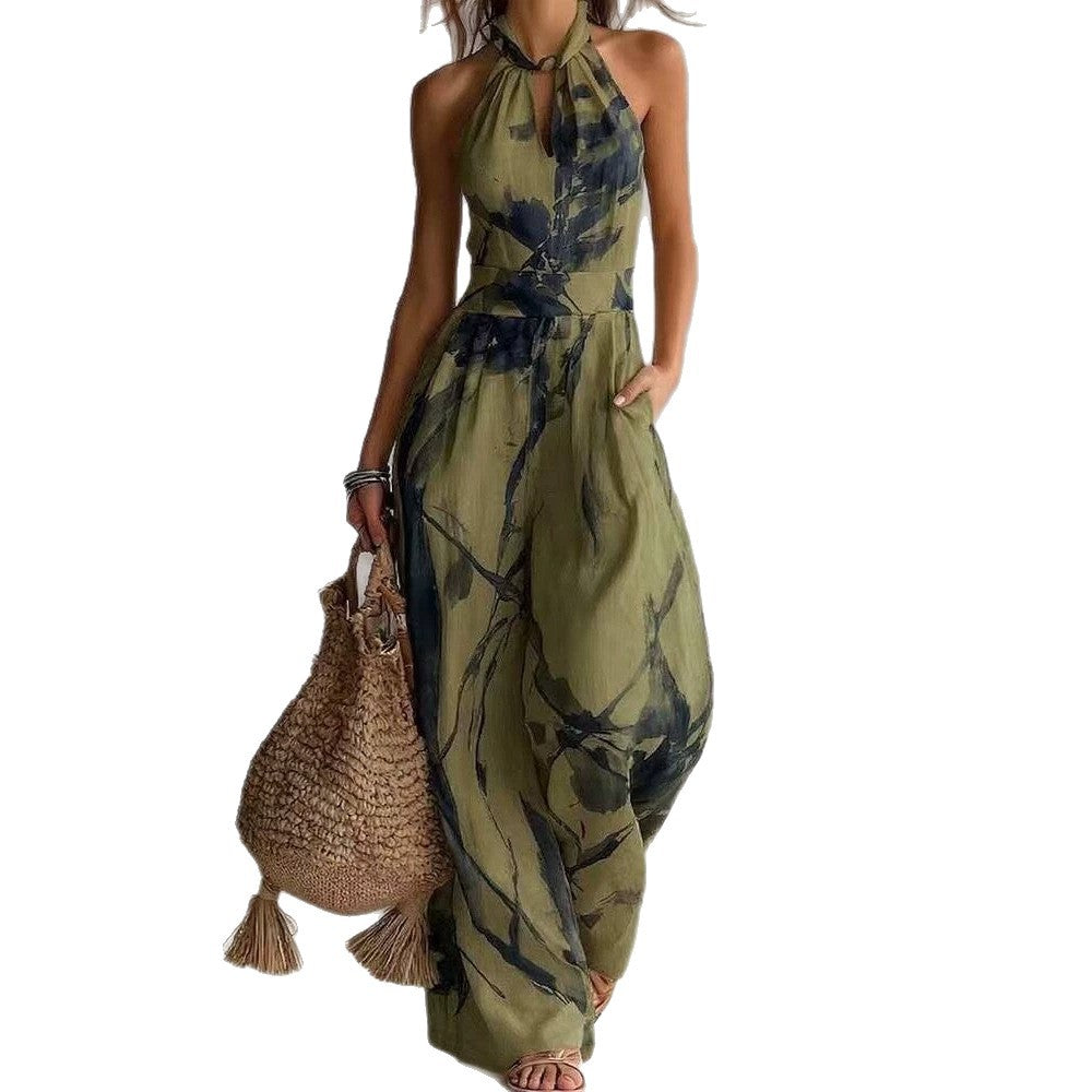 Halter Backless Tie-Dye Wide-Leg Jumpsuit