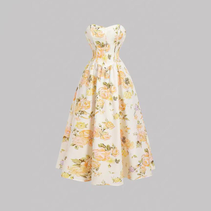 Floral Print Ruffle Hem Spaghetti Strap Tiered Midi Dress