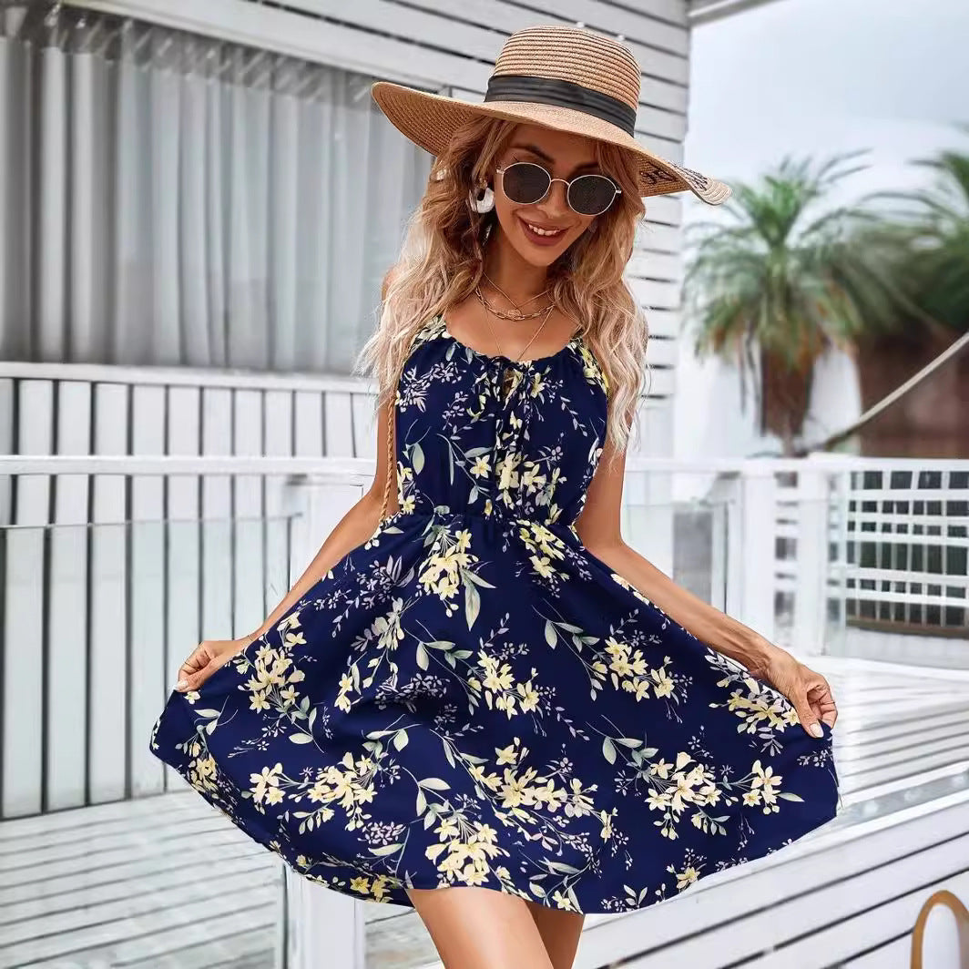 Elastic Waist Tie-Up Strap Short Princess Dress