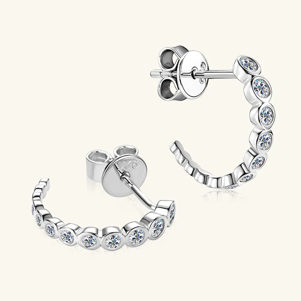 Inlaid Moissanite C-Hoop Earrings — 925 Sterling Silver