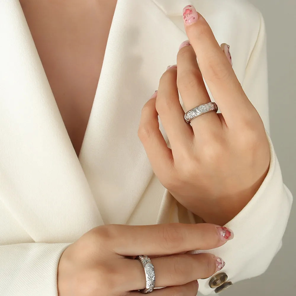 Star & Moon Zircon Ring in Titanium Steel
