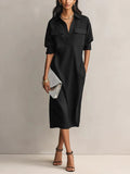 Elegant Office Casual Solid Colour Fitted Midi Dress