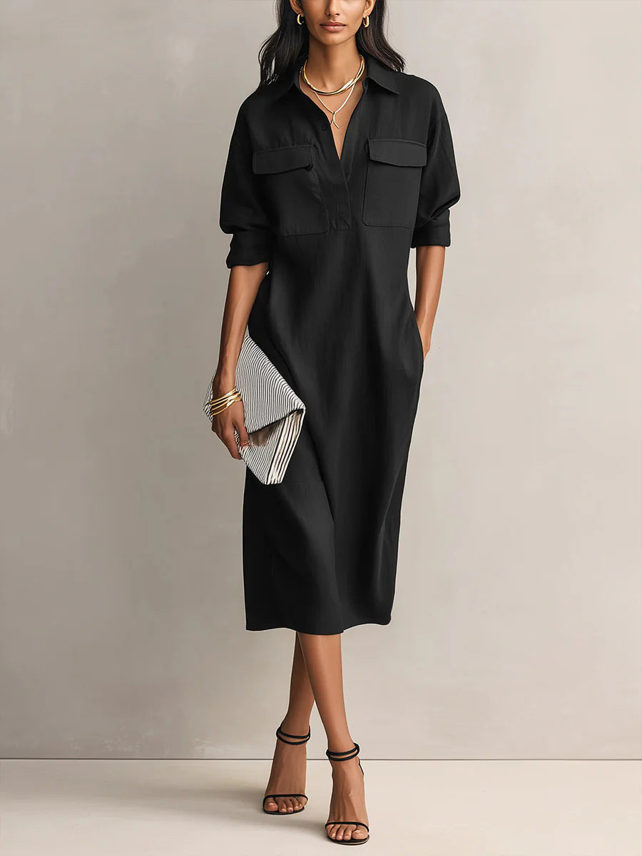 Elegant Office Casual Solid Colour Fitted Midi Dress