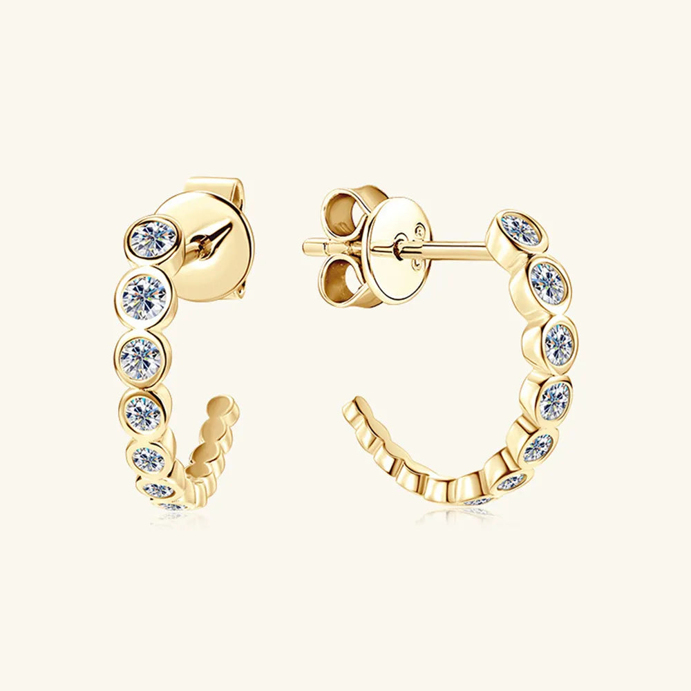 Inlaid Moissanite C-Hoop Earrings — 925 Sterling Silver
