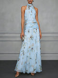 Printed Halter Neck Fitted Maxi Dress