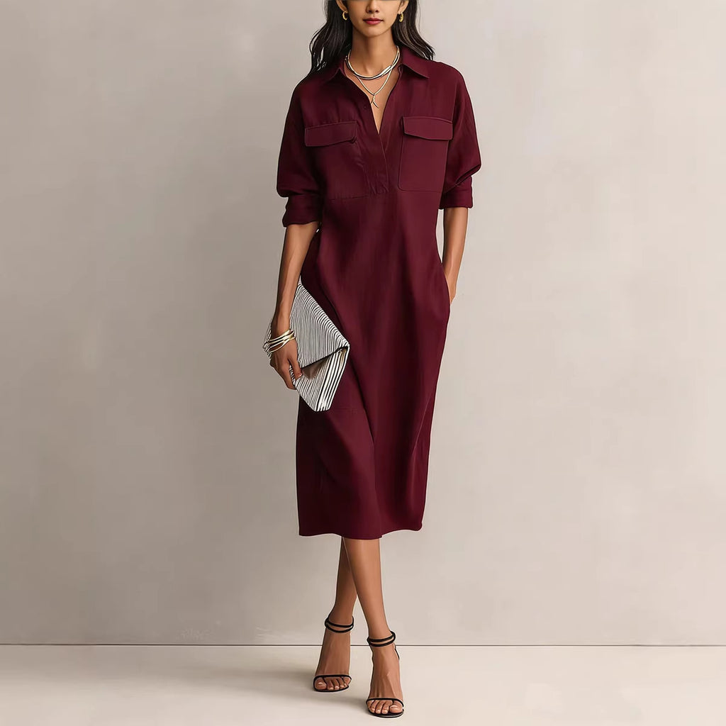 Elegant Office Casual Solid Colour Fitted Midi Dress