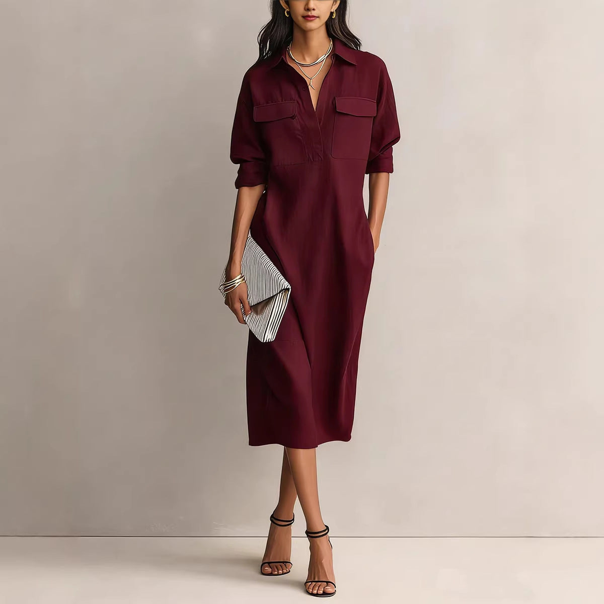 Elegant Office Casual Solid Colour Fitted Midi Dress