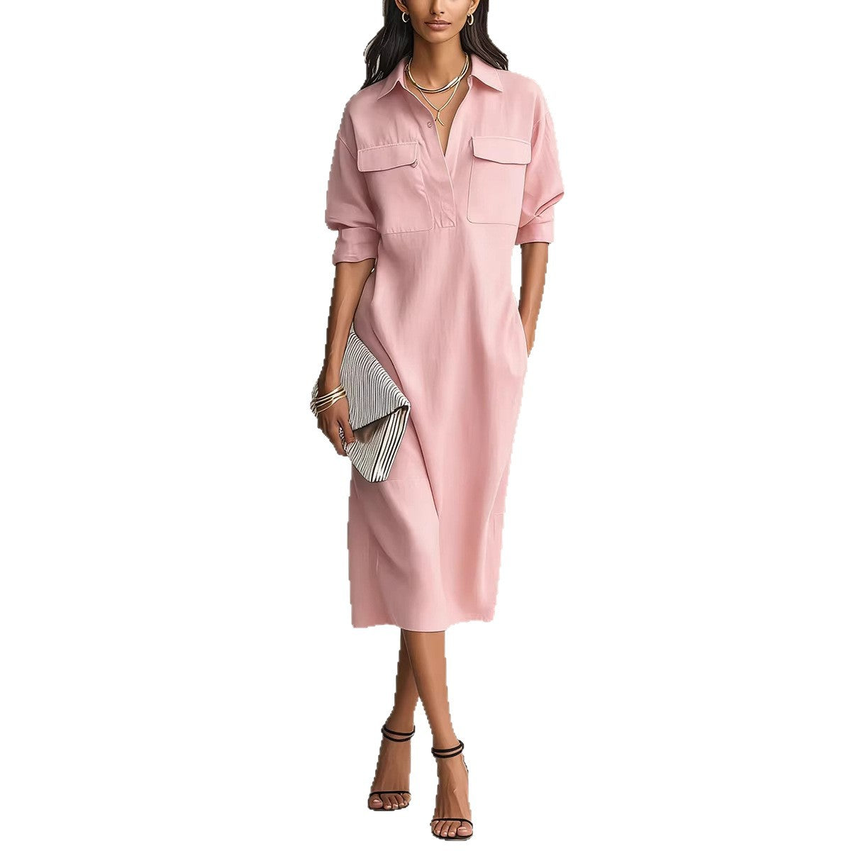 Elegant Office Casual Solid Colour Fitted Midi Dress