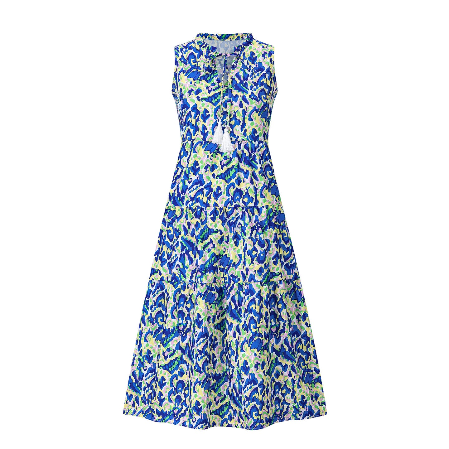 Floral Print Sleeveless V-Neck Smocked Waist Maxi Dress
