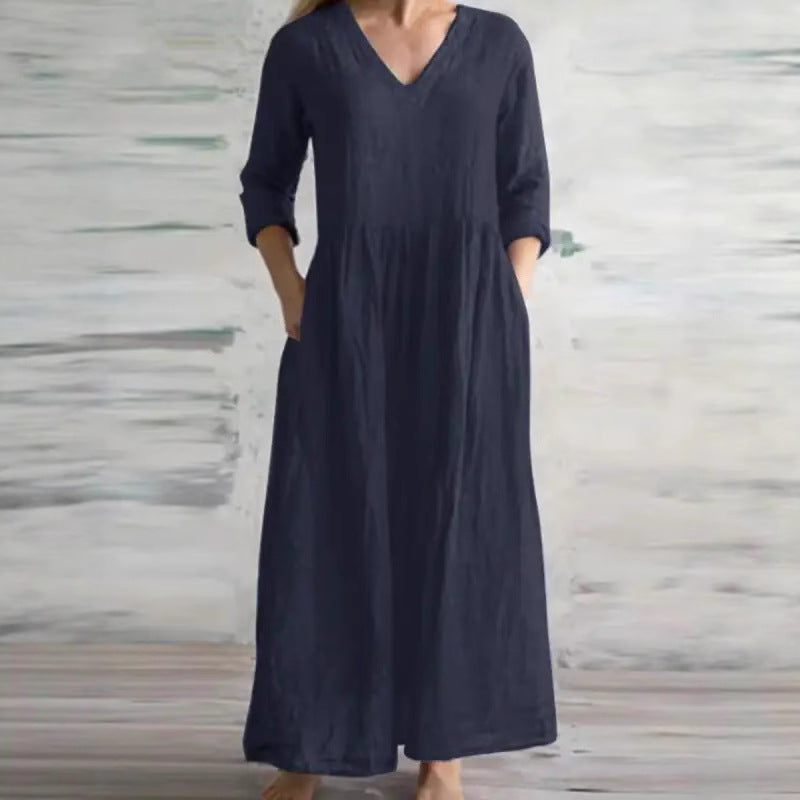 Solid Colour Sleeveless Loose Casual Midi Dress