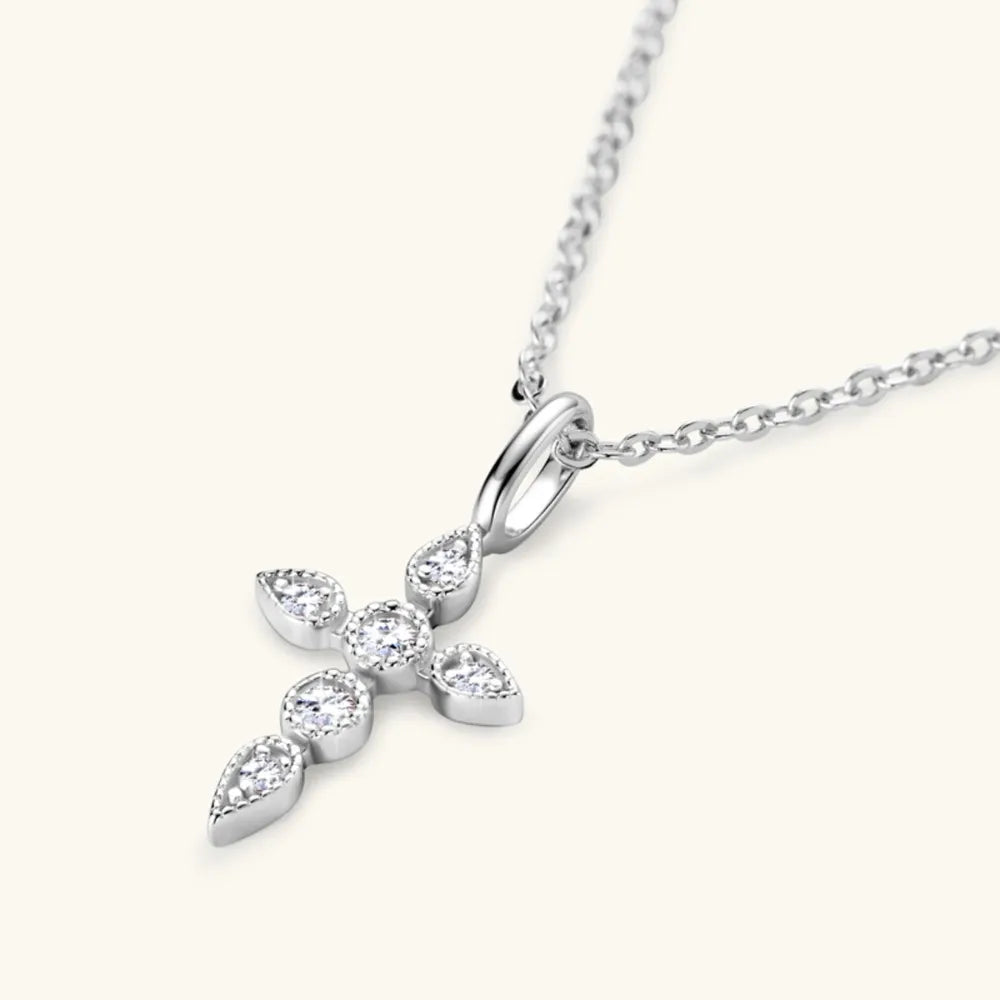 Moissanite Cross Pendant Necklace in 925 Silver