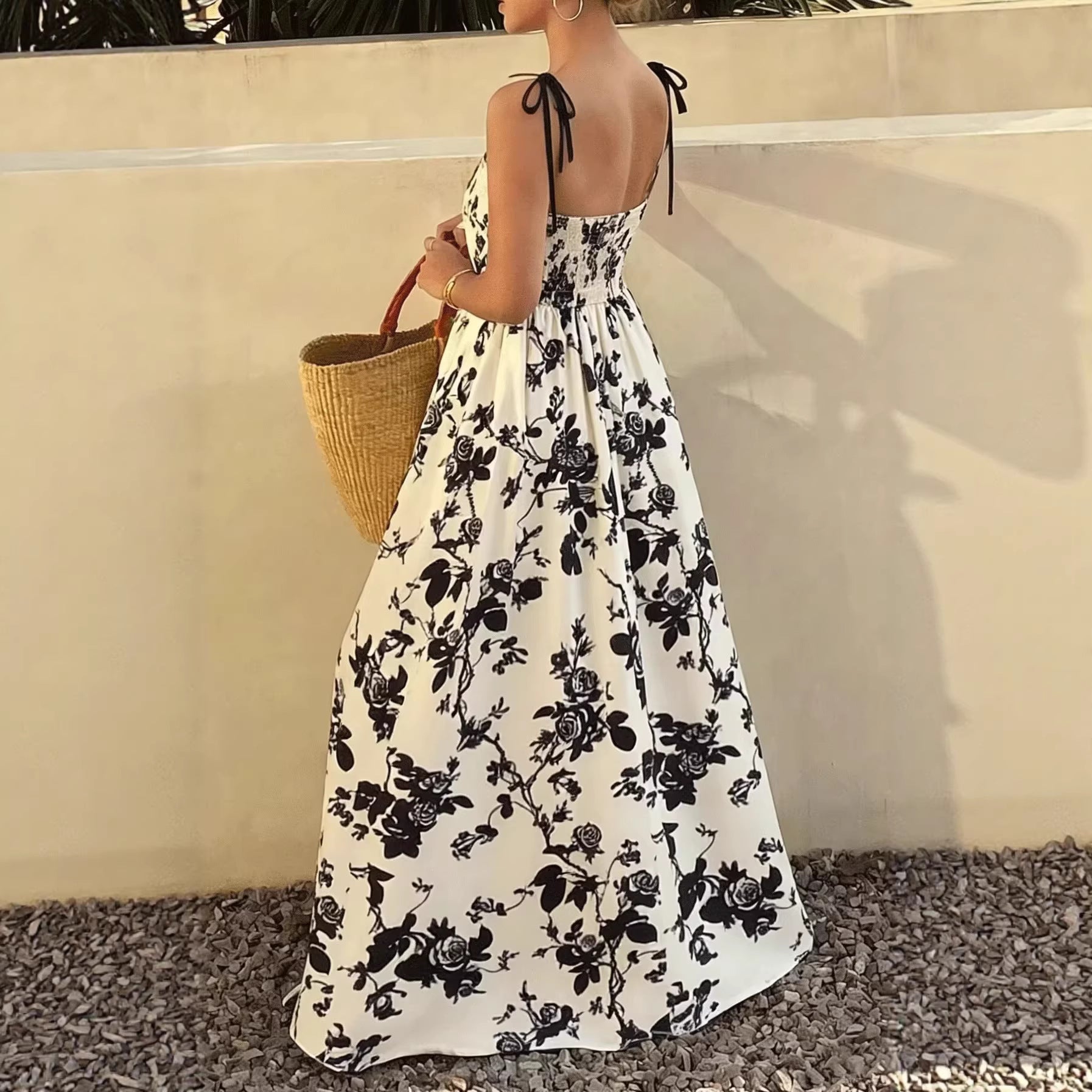 Floral Print Sleeveless Square Neck Smocked Waist Maxi Dress