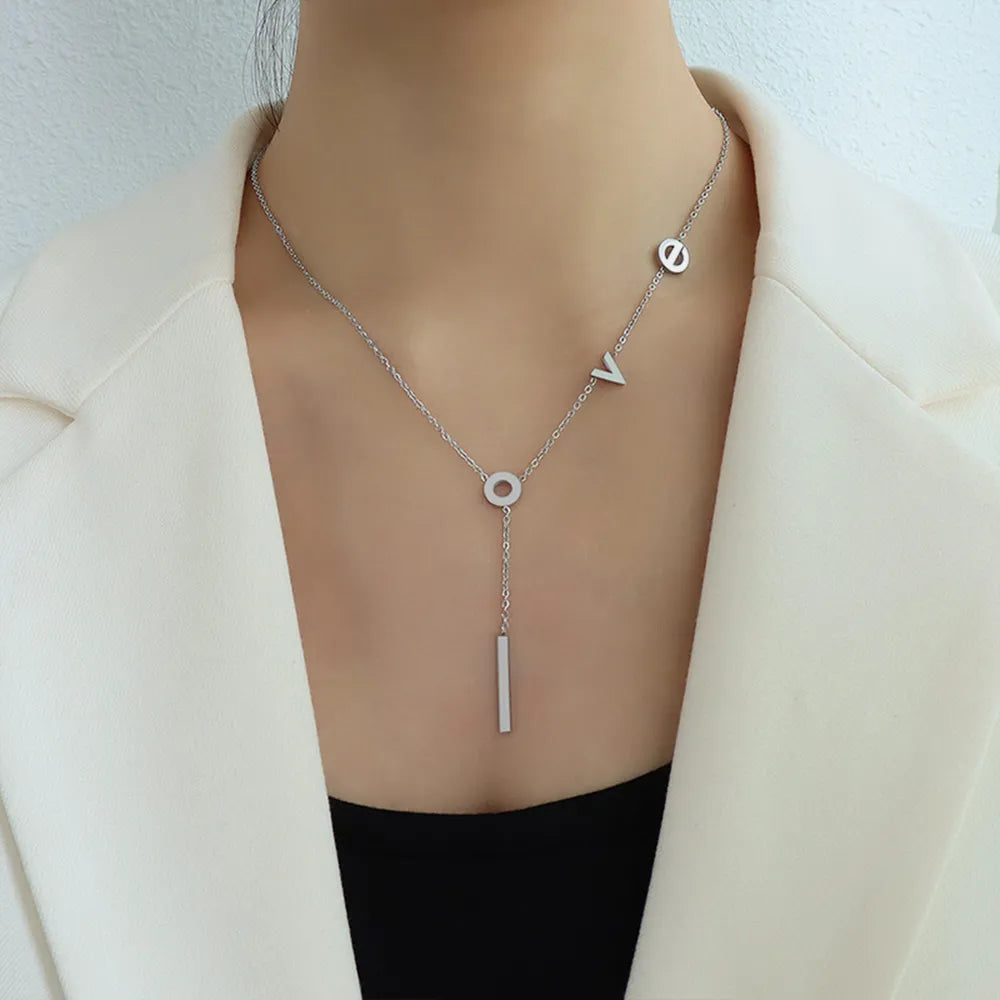 Initial Letter Necklace in Titanium Steel
