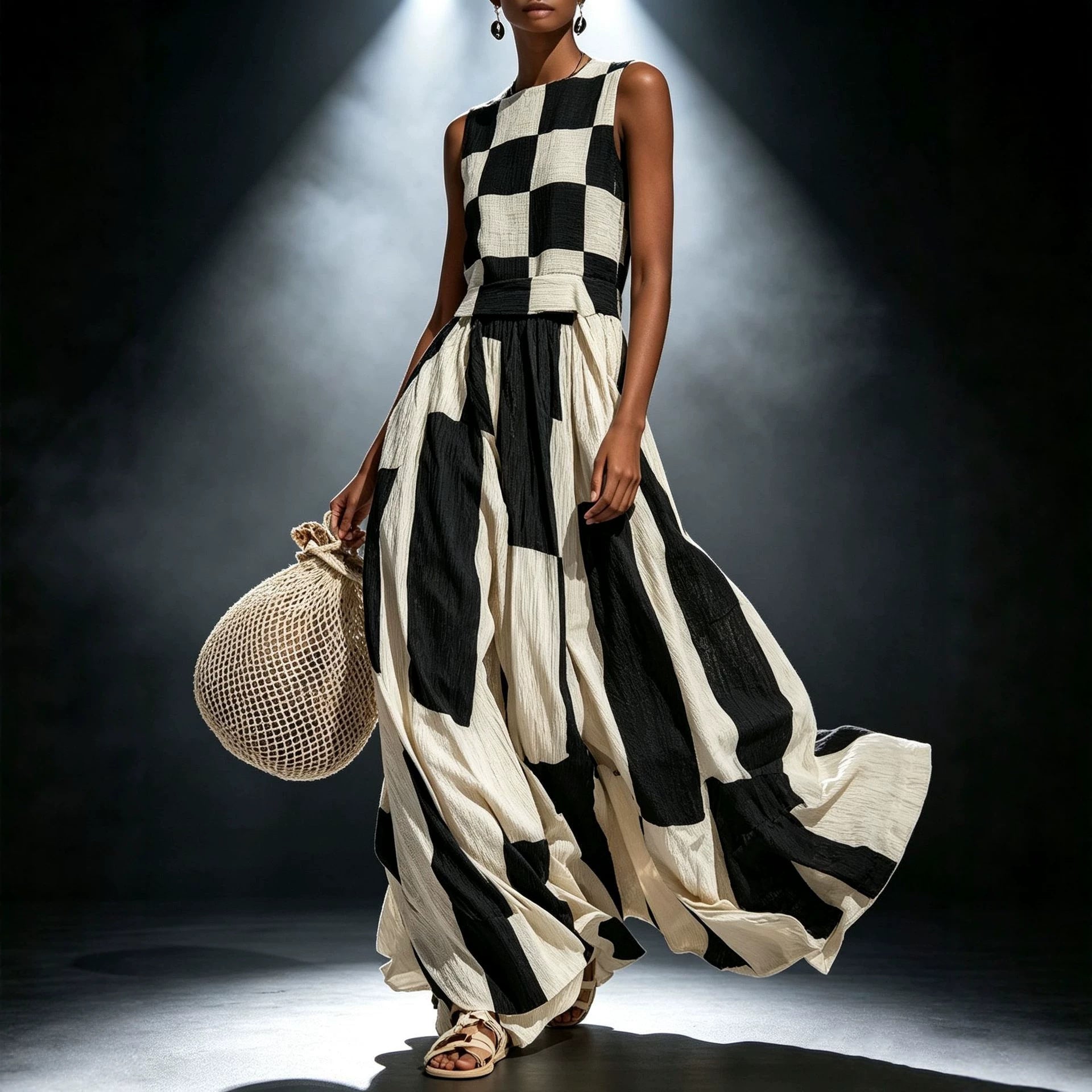 Round Neck Sleeveless Loose Midi Dress