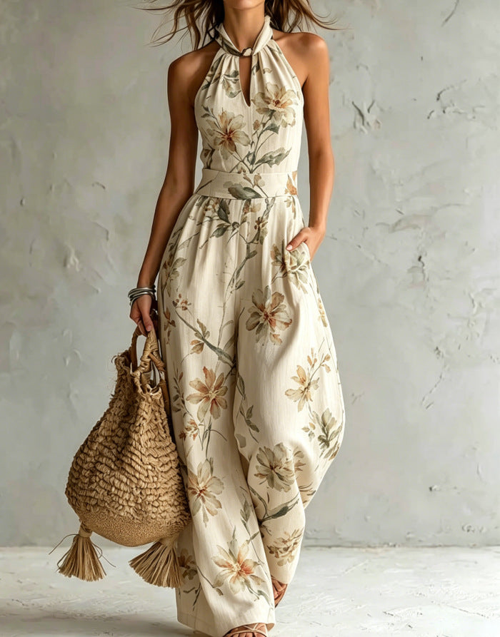 Halter Backless Tie-Dye Wide-Leg Jumpsuit