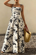 Floral Print Sleeveless Square Neck Smocked Waist Maxi Dress