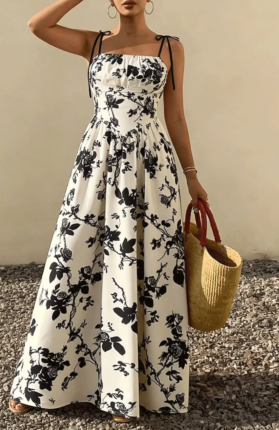 Floral Print Sleeveless Square Neck Smocked Waist Maxi Dress
