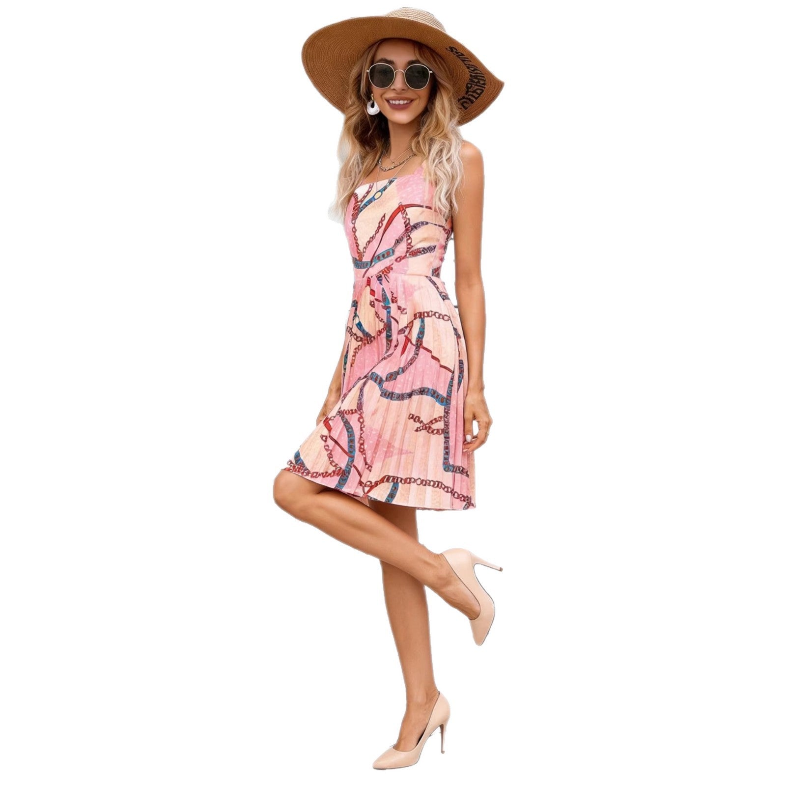 Floral Print Sleeveless Round Neck Loose Casual Mini Dress