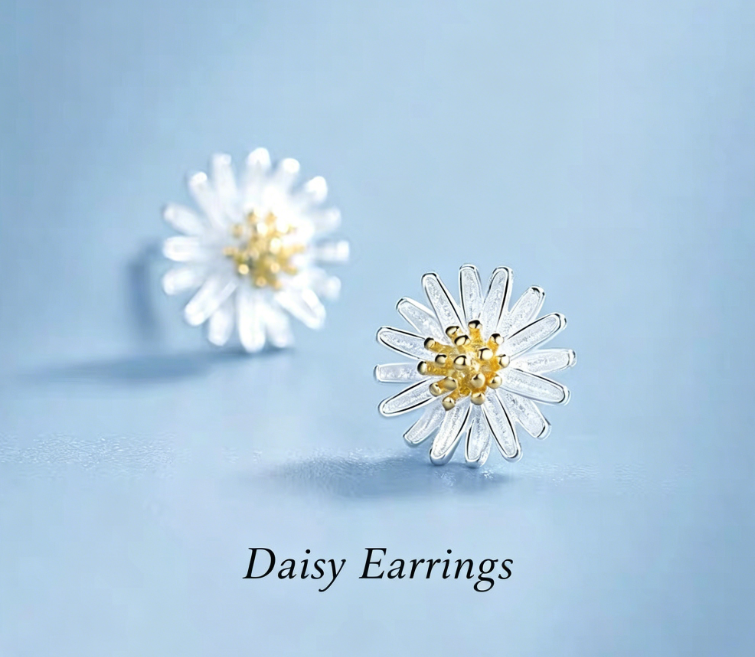 Sterling Silver Daisy Stud Earrings