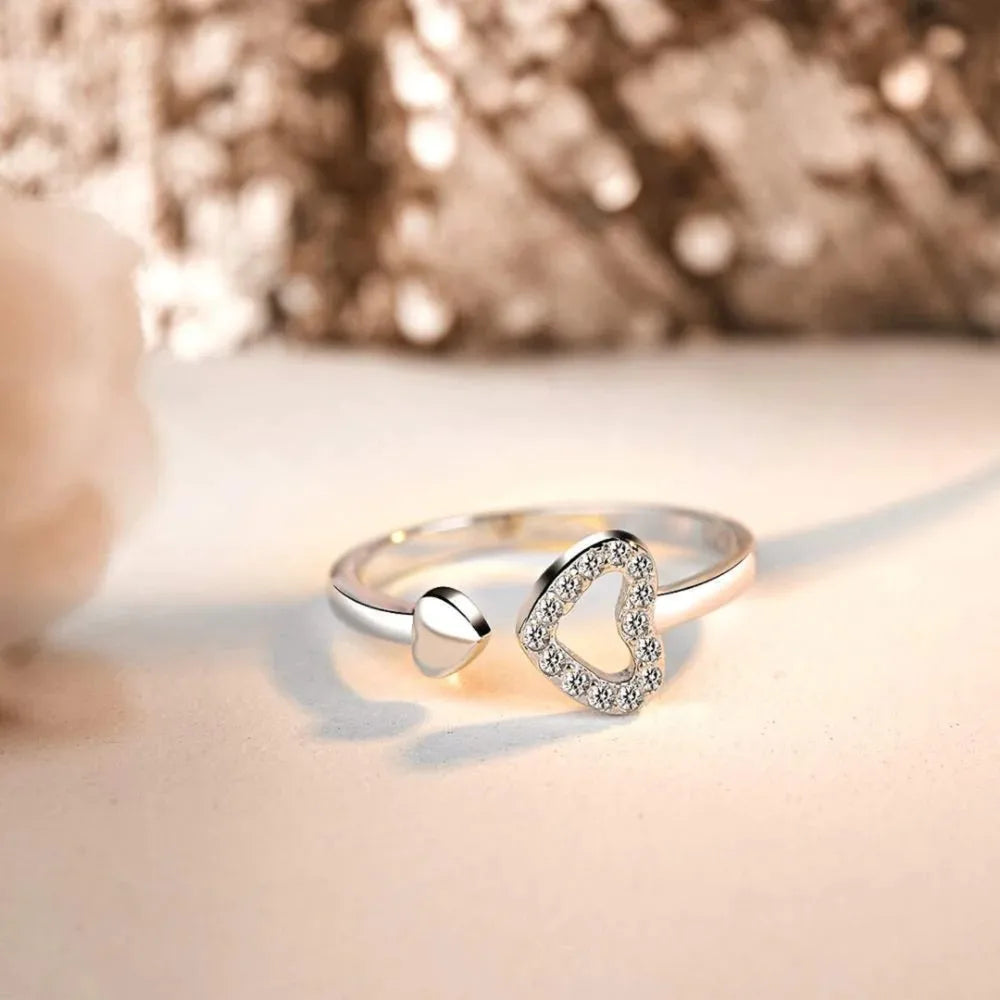 Zircon Heart Open Ring in 925 Sterling Silver