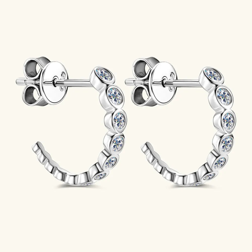 Inlaid Moissanite C-Hoop Earrings — 925 Sterling Silver
