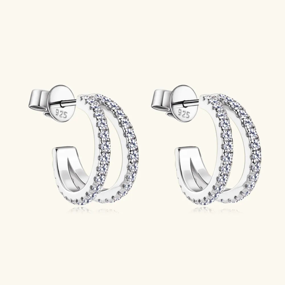 Moissanite C-Hoop Earrings in 925 Sterling Silver