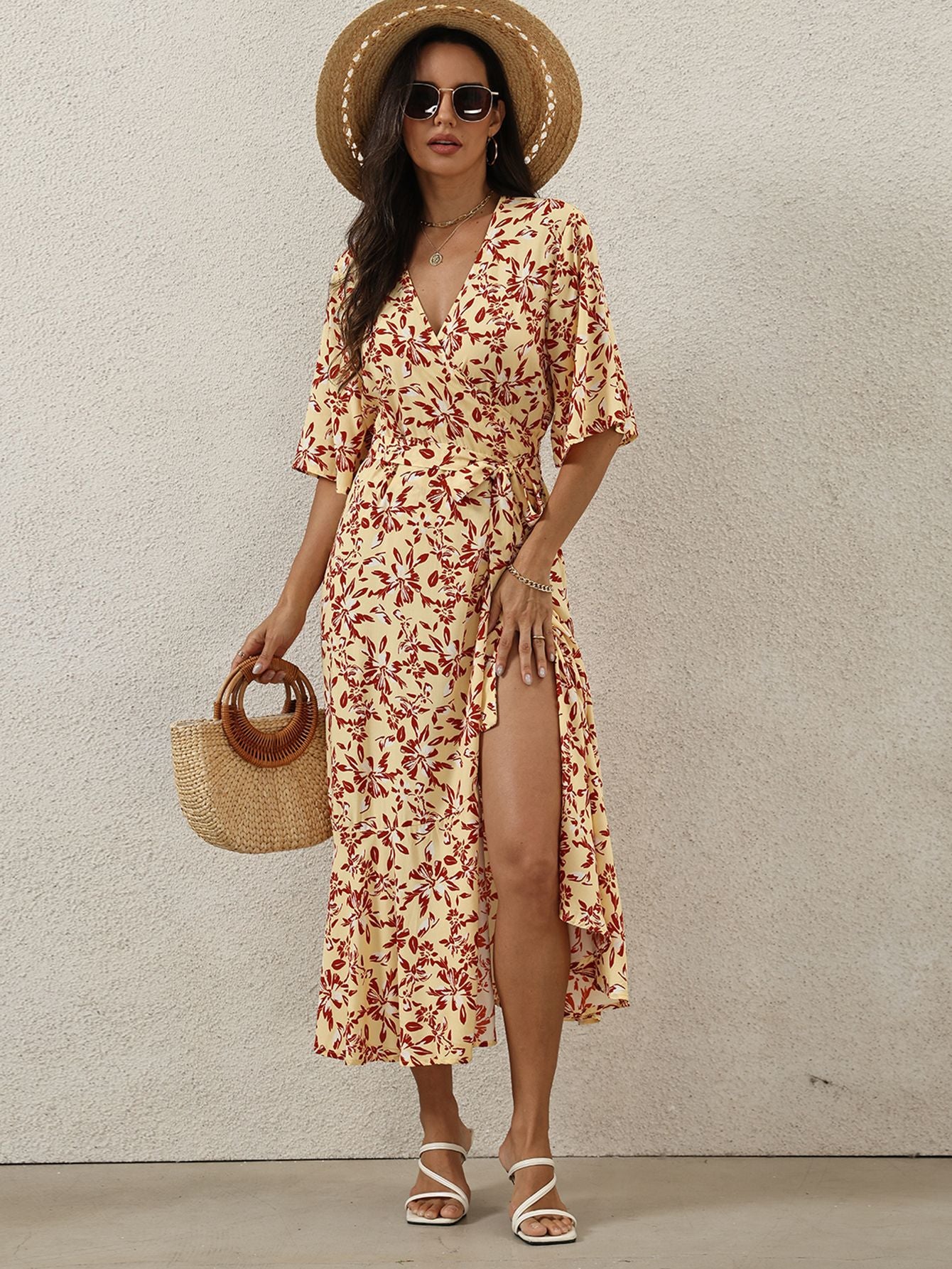 Floral Print Sleeveless Square Neck Smocked Waist Tiered Midi Dress