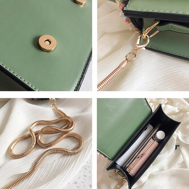 Vintage Floral Lace Gold Chain Crossbody Bag