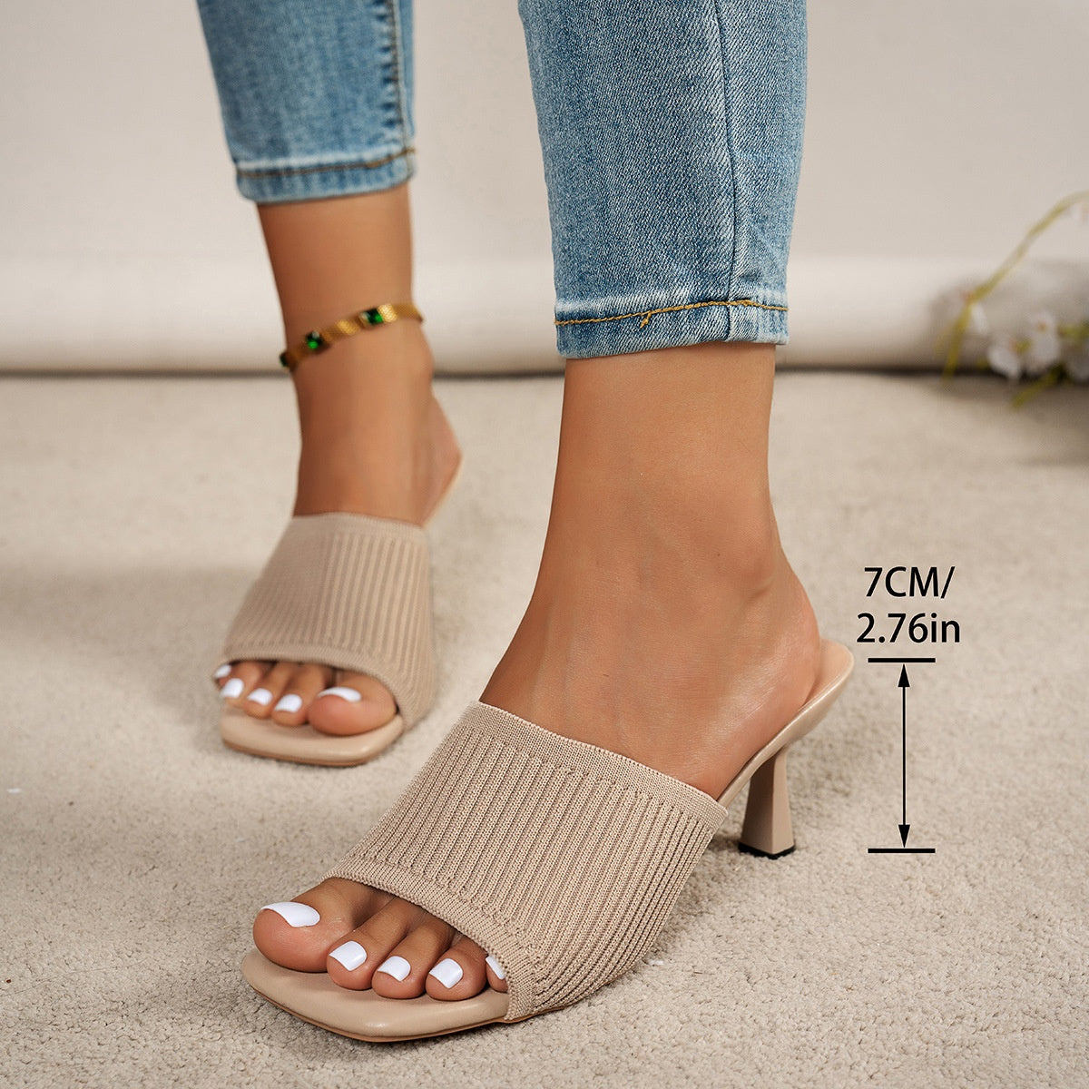 Wide Strap Square Toe Thick Heel Sandals