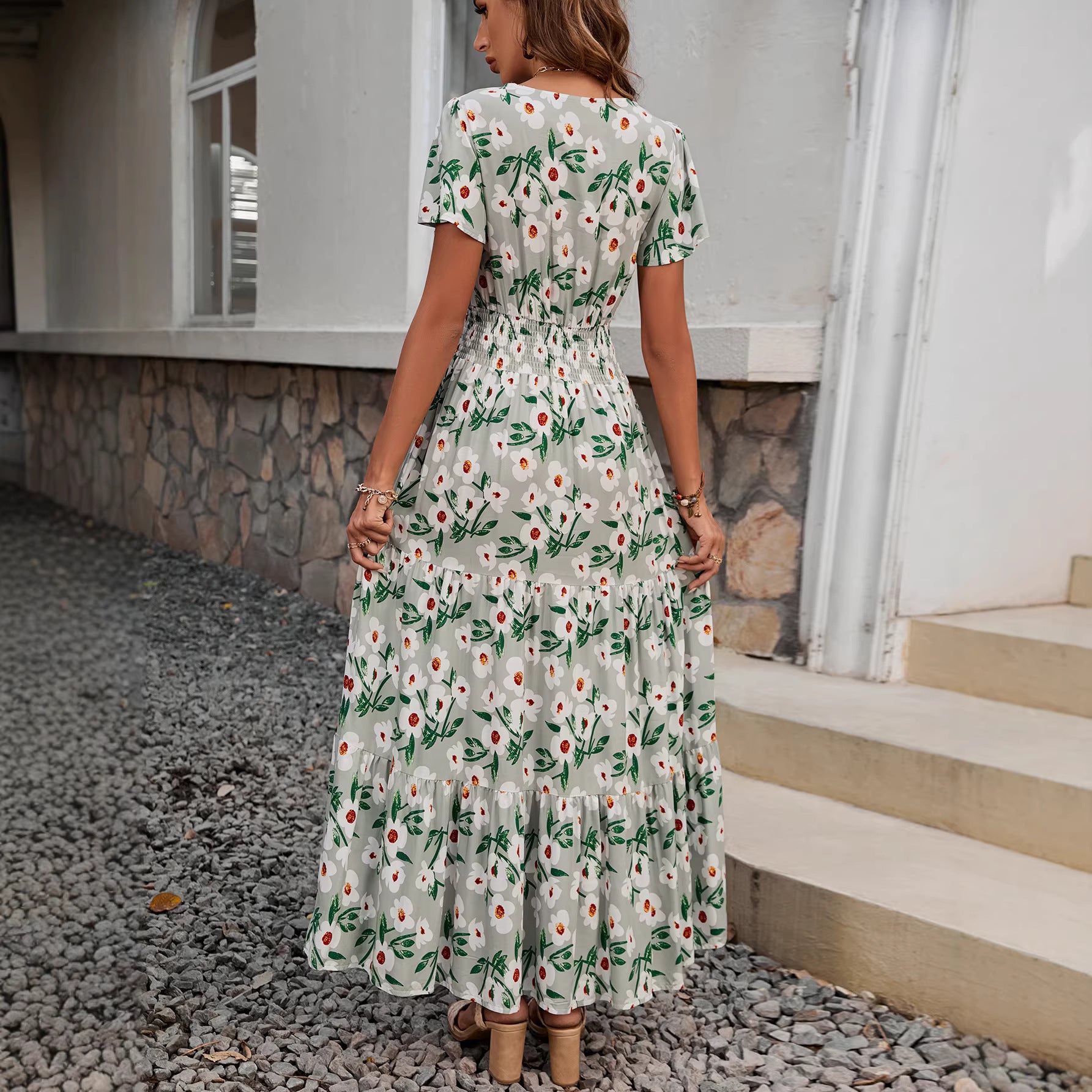 Floral Print Sleeveless Square Neck Tiered Maxi Dress
