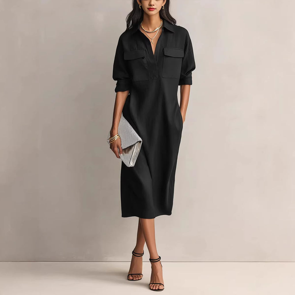Elegant Office Casual Solid Colour Fitted Midi Dress