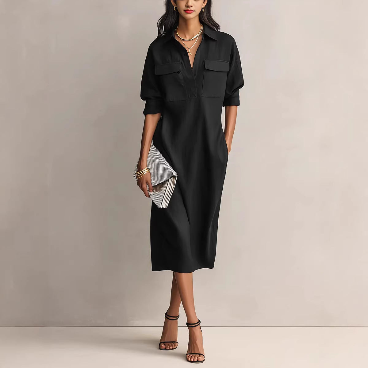 Elegant Office Casual Solid Colour Fitted Midi Dress