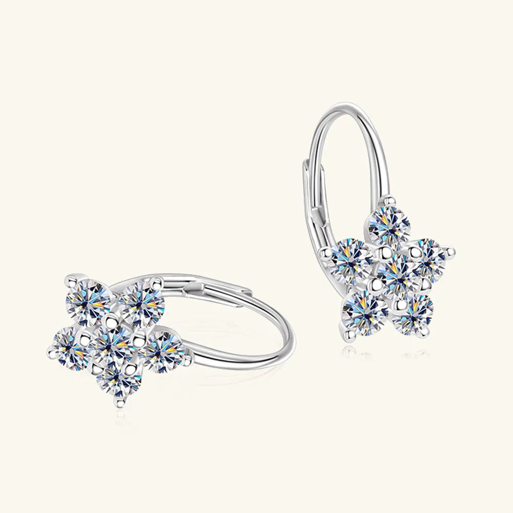 1.2ct Moissanite Flower Huggie Earrings in 925 Sterling Silver