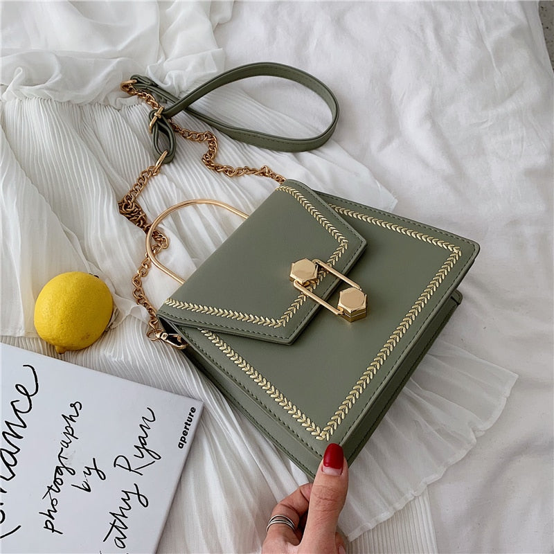 Metal Handle Crossbody Clutch Bag