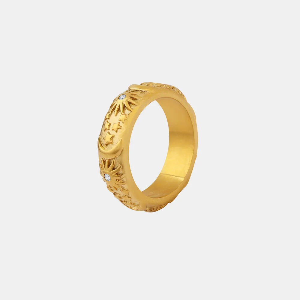 Star & Moon Zircon Ring in Titanium Steel