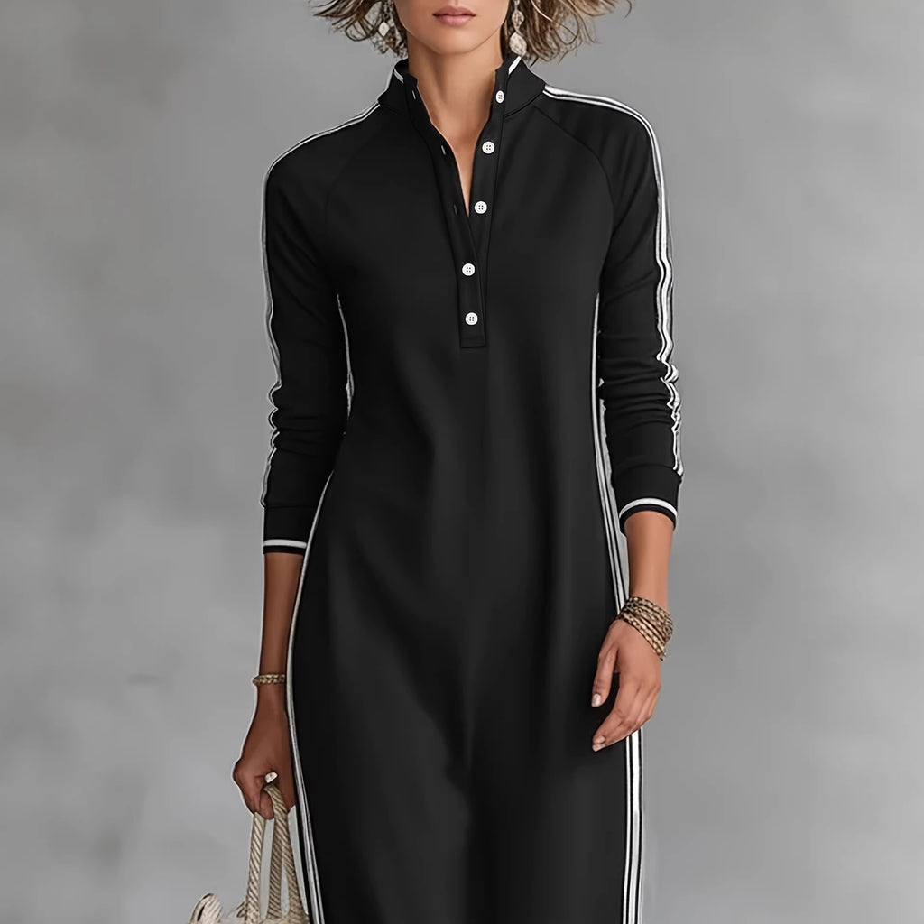 White Rolled Edge Button Neck Hoodie Maxi Dress