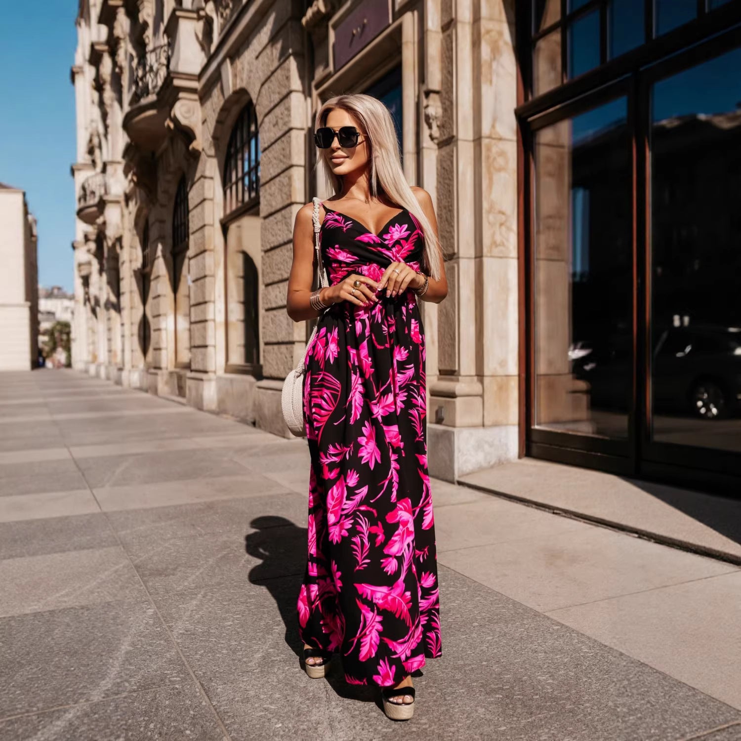 Floral Print Sleeveless Square Neck Tiered Ruffle Midi Dress