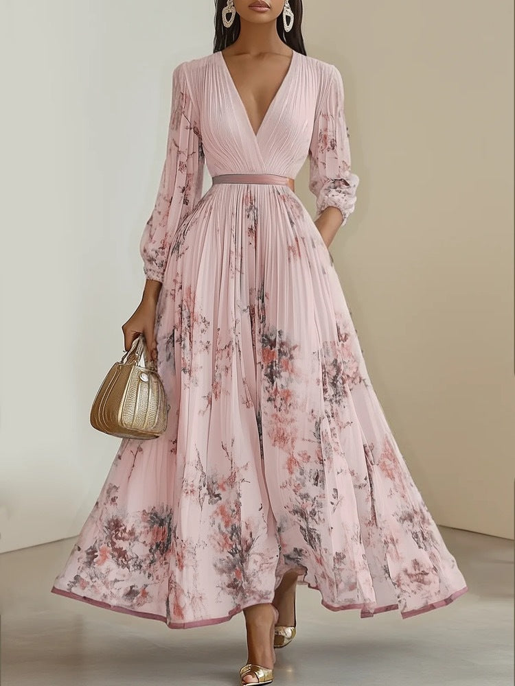 Long Sleeve V-Neck Midi Dress