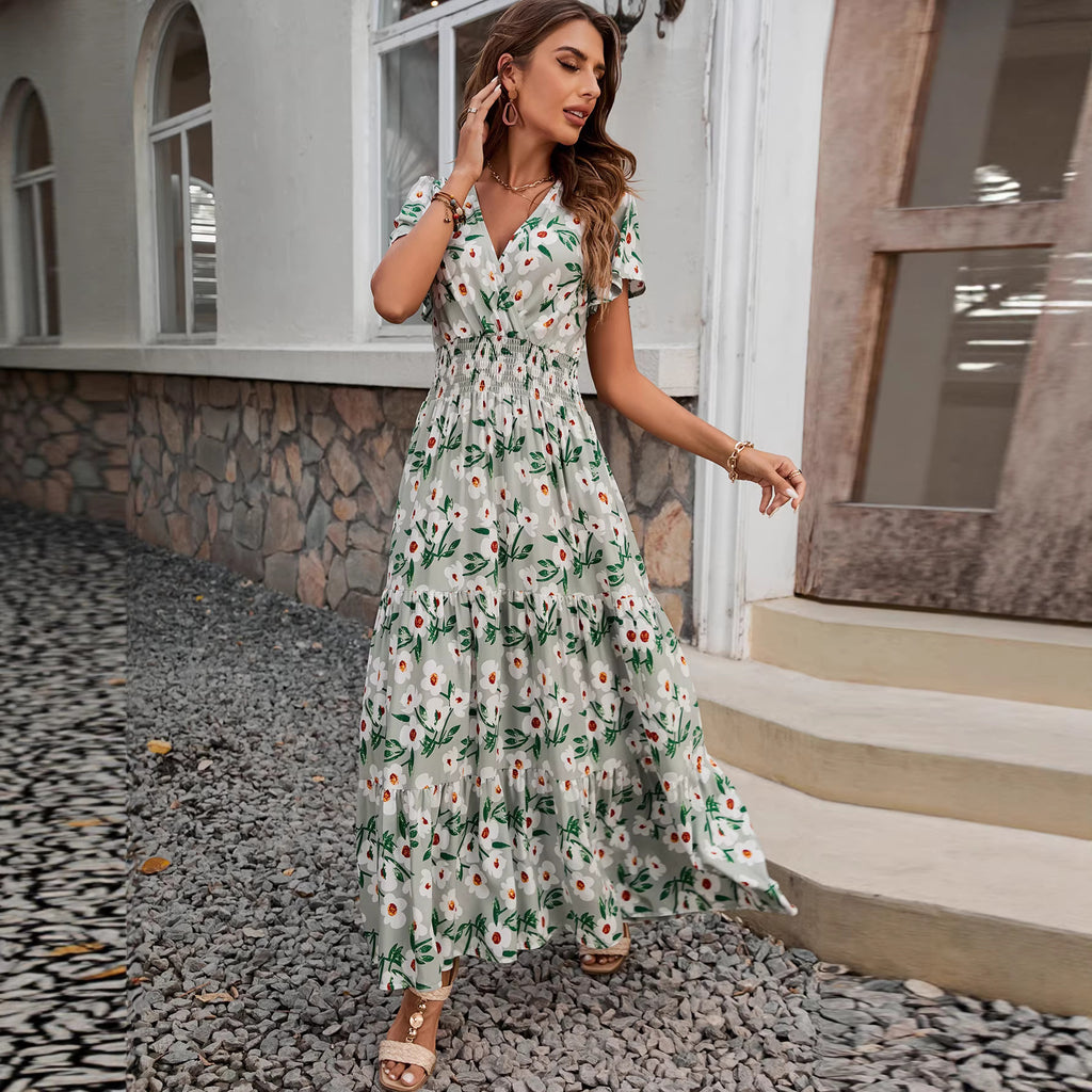 Floral Print Sleeveless Square Neck Tiered Maxi Dress