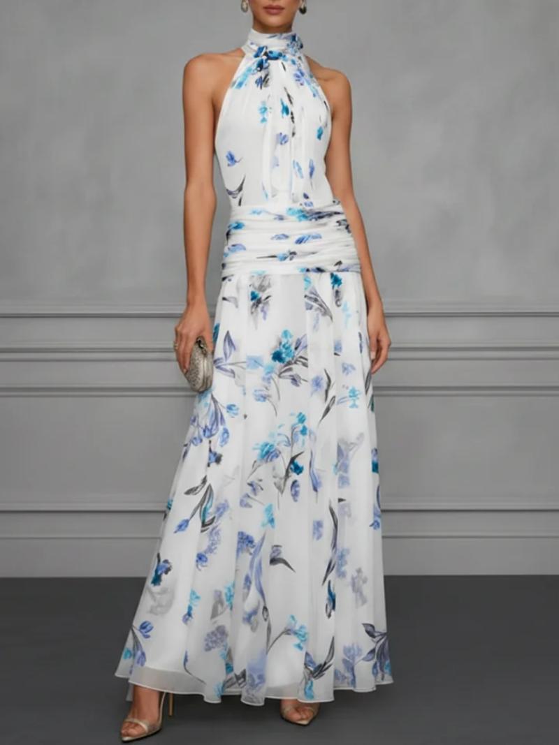 Printed Halter Neck Fitted Maxi Dress