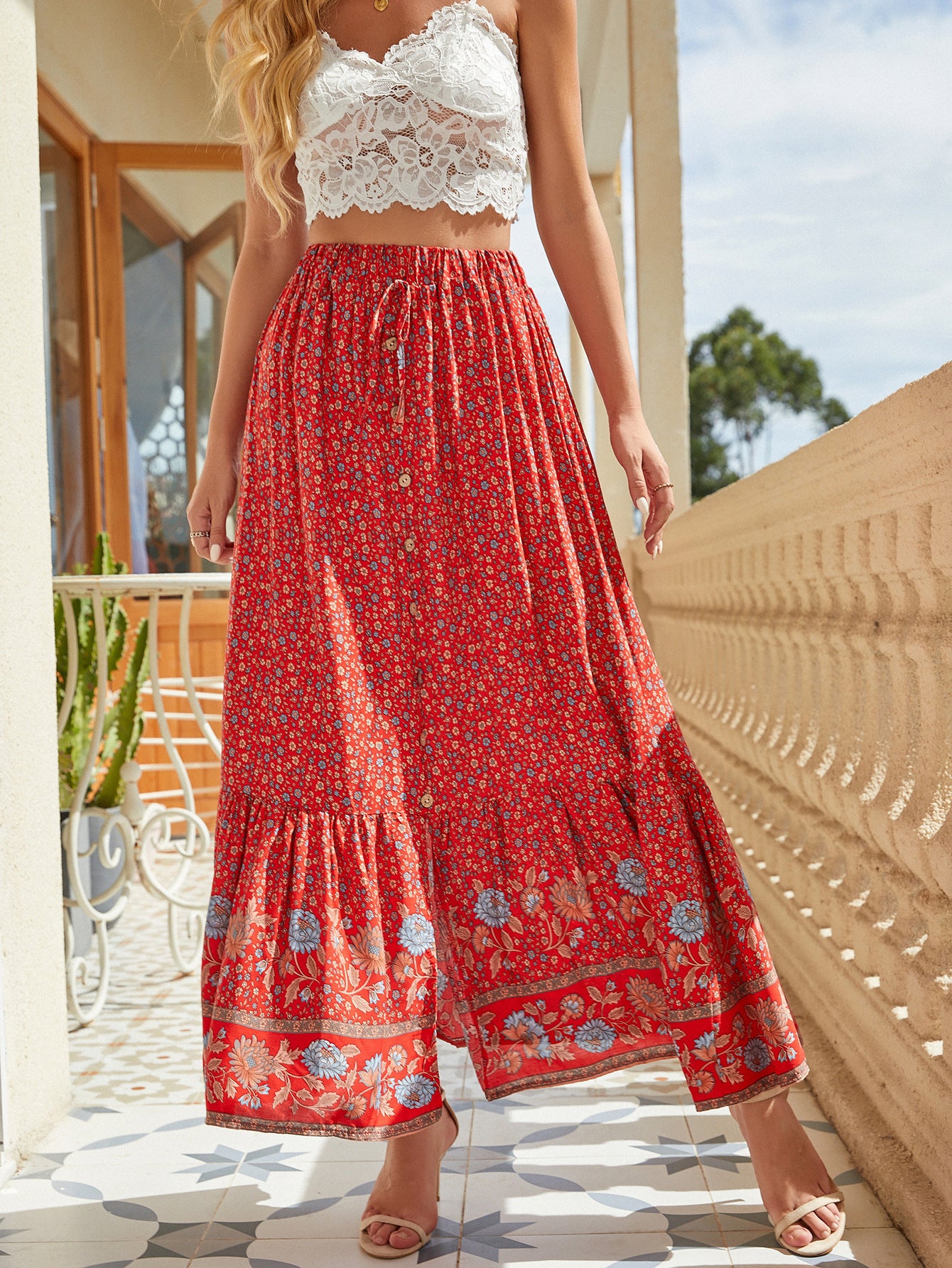 Floral Print Sleeveless Round Neck Loose Casual Maxi Dress