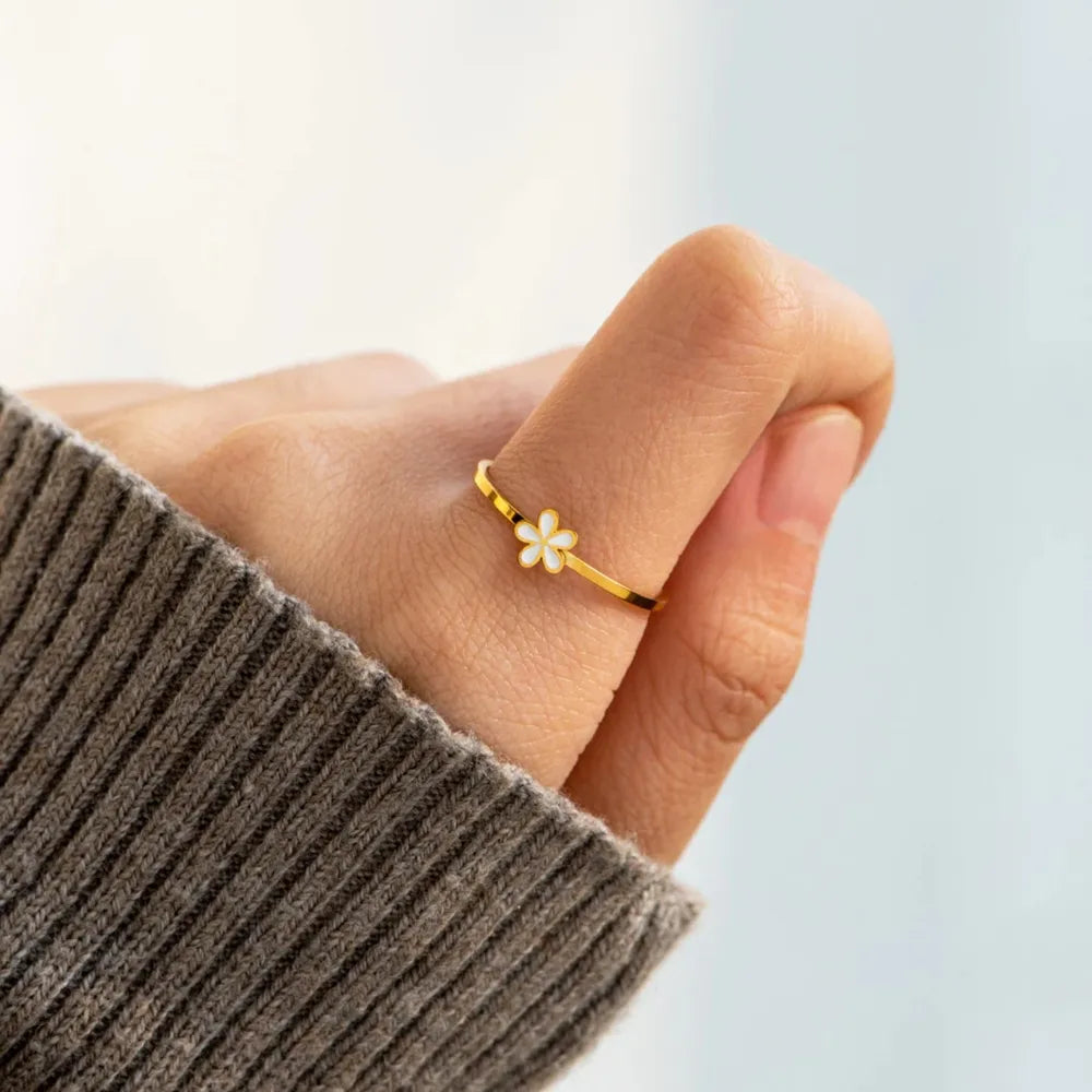 Enamel Flower Ring in 925 Sterling Silver