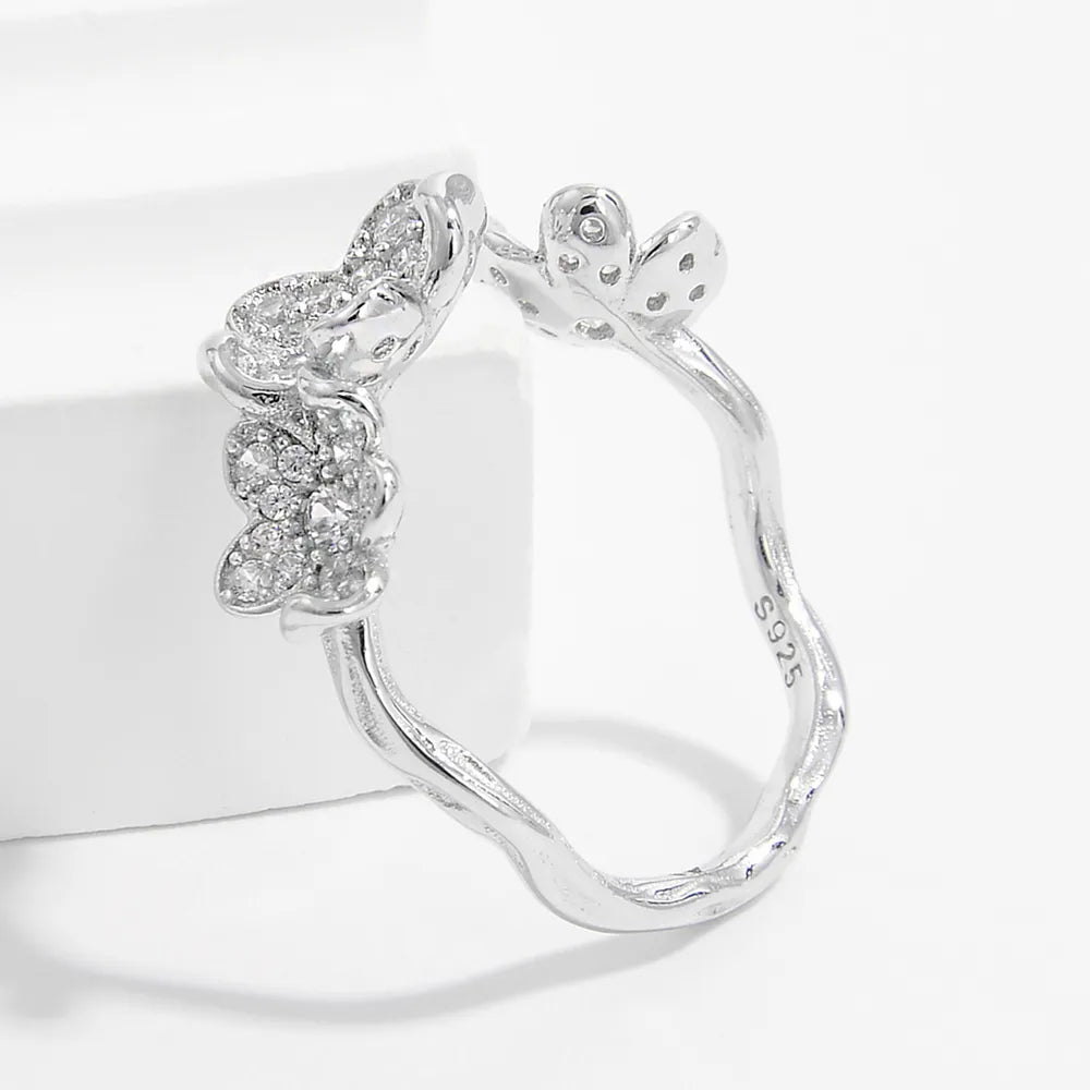 Zircon Inlaid Open Ring in 925 Sterling Silver